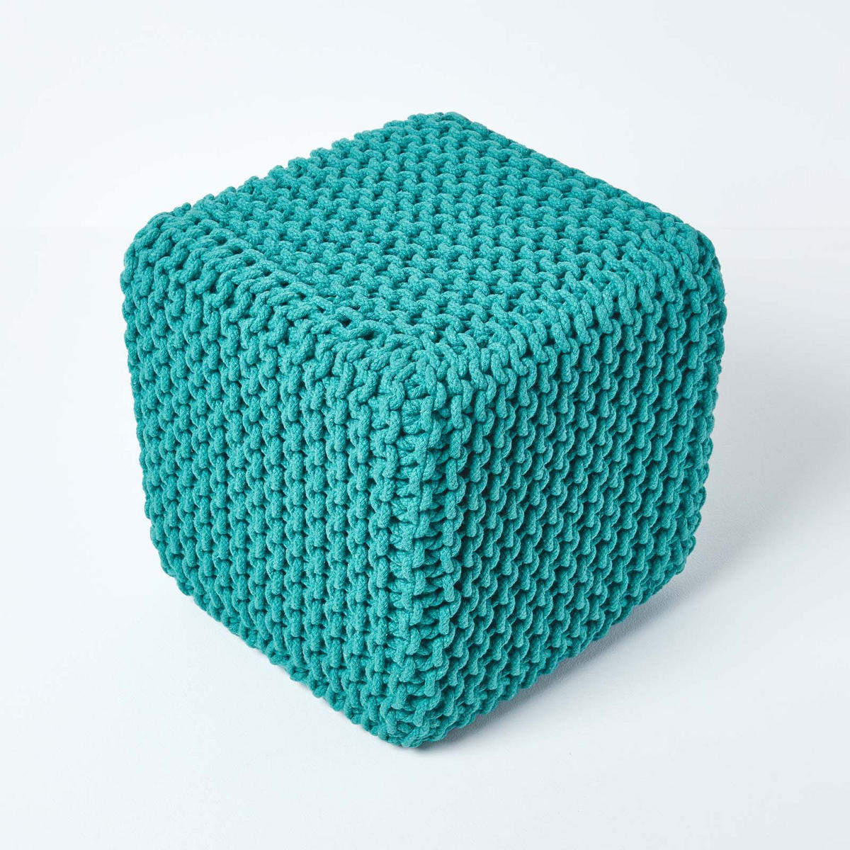 STRICK-POUF petrol-grün, Sitzwürfel 35/35/35 cm - Grün, Textil (35/35/35cm) - Homescapes