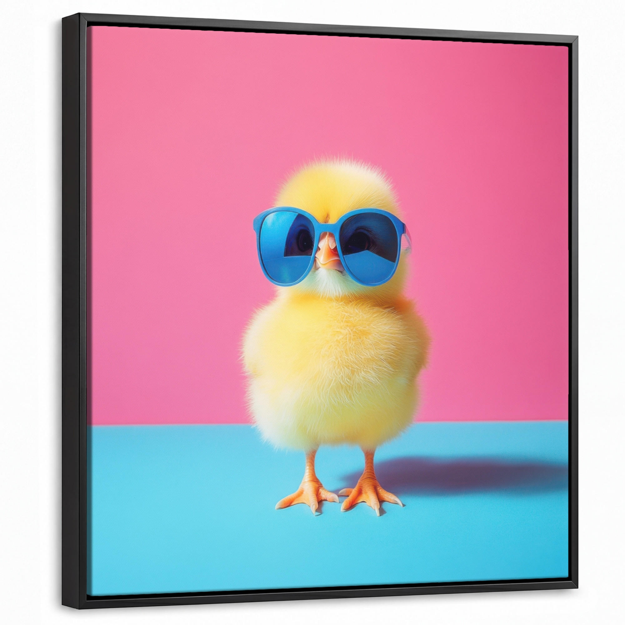 LEINWAND Bilder mit Rahmen - Chick - Sonnenbrille - Blau - 50x50 - Pink, Textil (50/50cm) - MuchoWow
