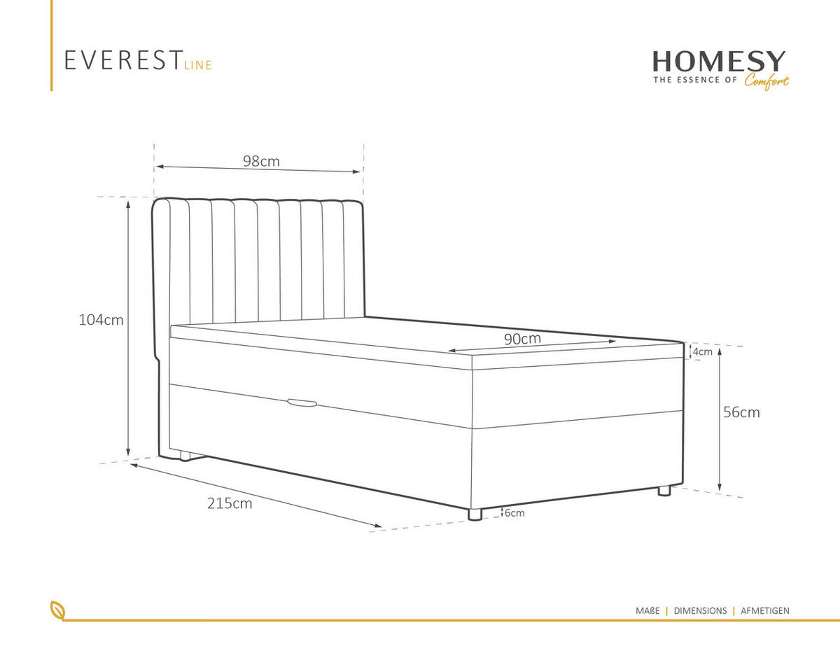 BOXBETT Everest 90 x 200 cm Einzelbett mit hochwertiger Bonell-Matratze und Topper - Dunkelgrau, Holz (90/200cm) - Homesy