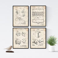 POSTER Set mit 4 Jahrgang PATENTEN von Lebensmitteln A4 Schwarzer Rahmen - Schwarz, Papier (29.7/3cm) - Nacnic