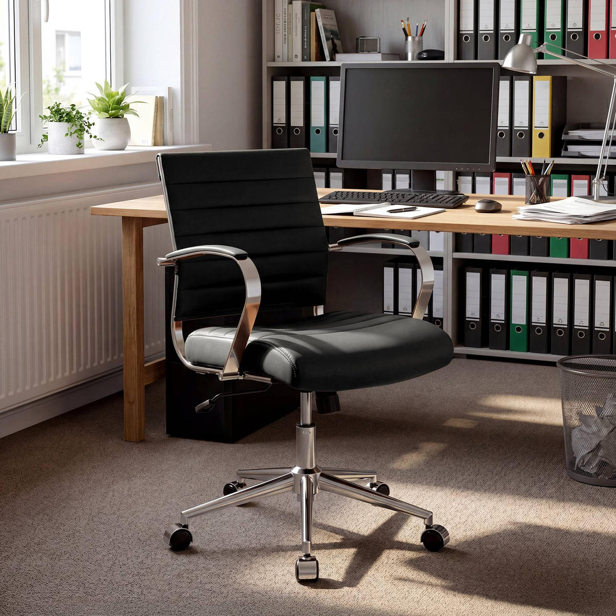 KONTORSSTOL Oakland - Kromfärg/Grå, Läder/Textil (57/90/62cm) - CLP