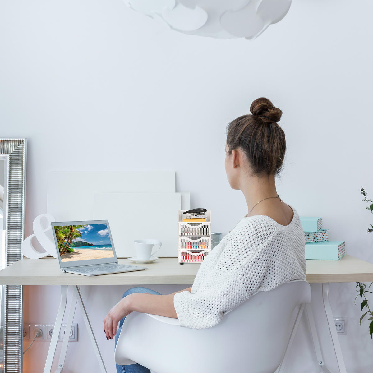 SCHREIBTISCHORGANIZER - Weiß, Metall (13/12.5/21cm) - Relaxdays