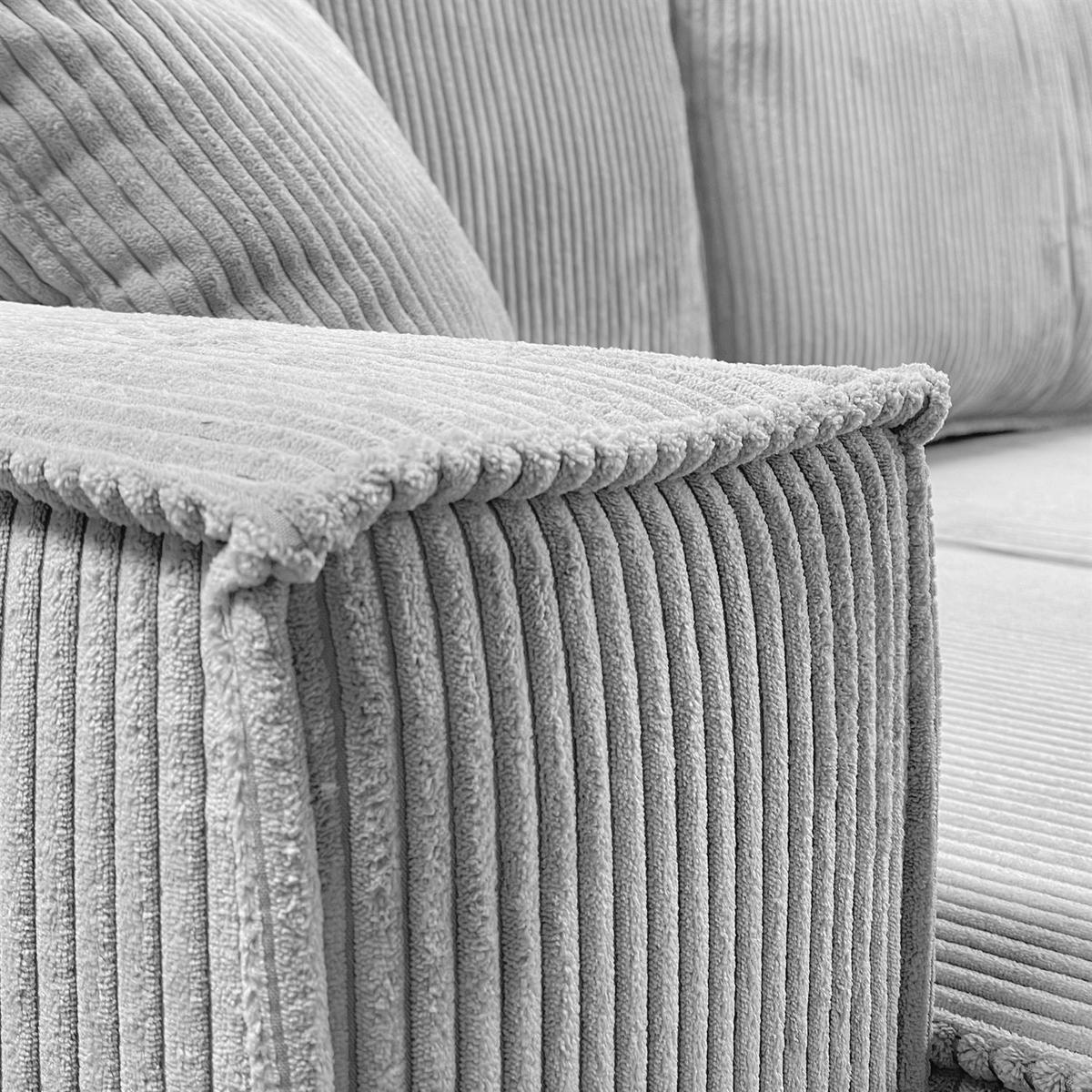 ECKSOFA Gepolstertes CARLO XL Cord mit Schlaffunktion und Bettkasten, Poso 110 - Hellgrau, Textil (277/143cm) - Lookway