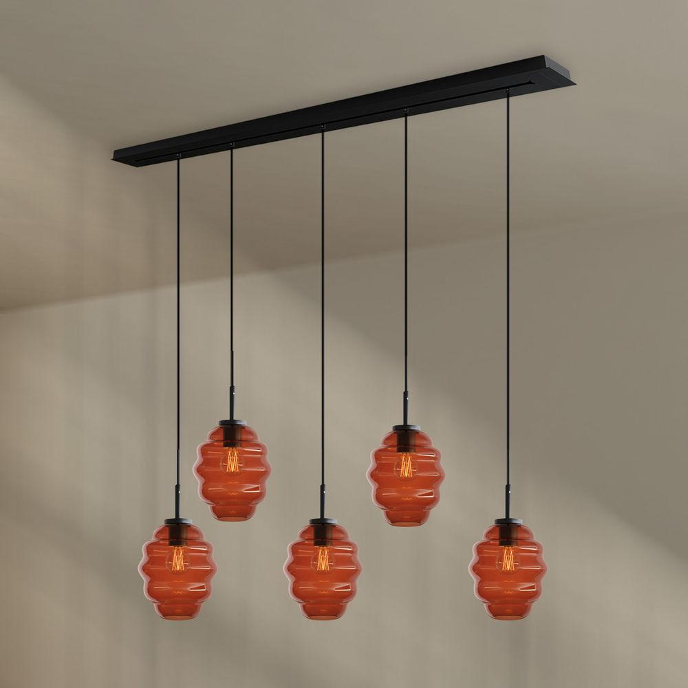 HÄNGELEUCHTE Echos 5-flammig Braun Ø 18cm - Schwarz/Braun, Glas (18/18/20cm) - s.luce