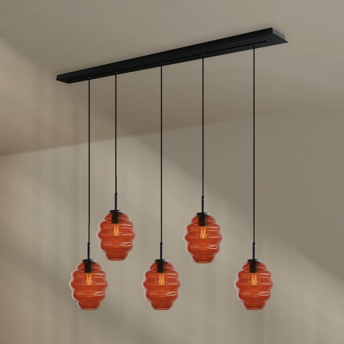 HÄNGELEUCHTE Echos 5-flammig Braun Ø 18cm - Schwarz/Braun, Glas (18/18/20cm) - s.luce