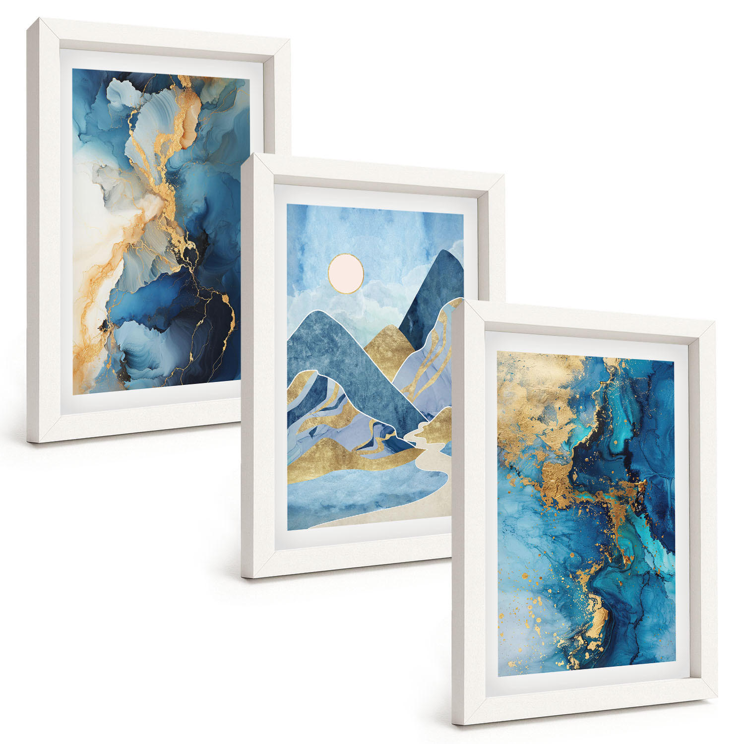 BILDER SET 3er Set - 20x30 cm Weißer Rahmen - Abstrakte Muster der Blue Mountains - Weiß, Kunststoff (20/30cm) - TULUP