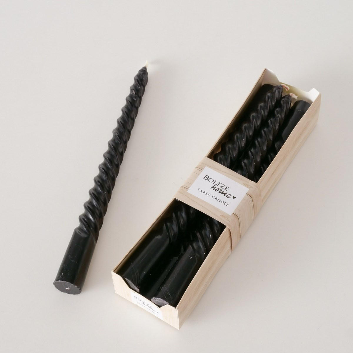 KEGELKERZE Twisto 2/2/20 cm - Schwarz, Paraffin (2/20/2cm) - Boltze Home