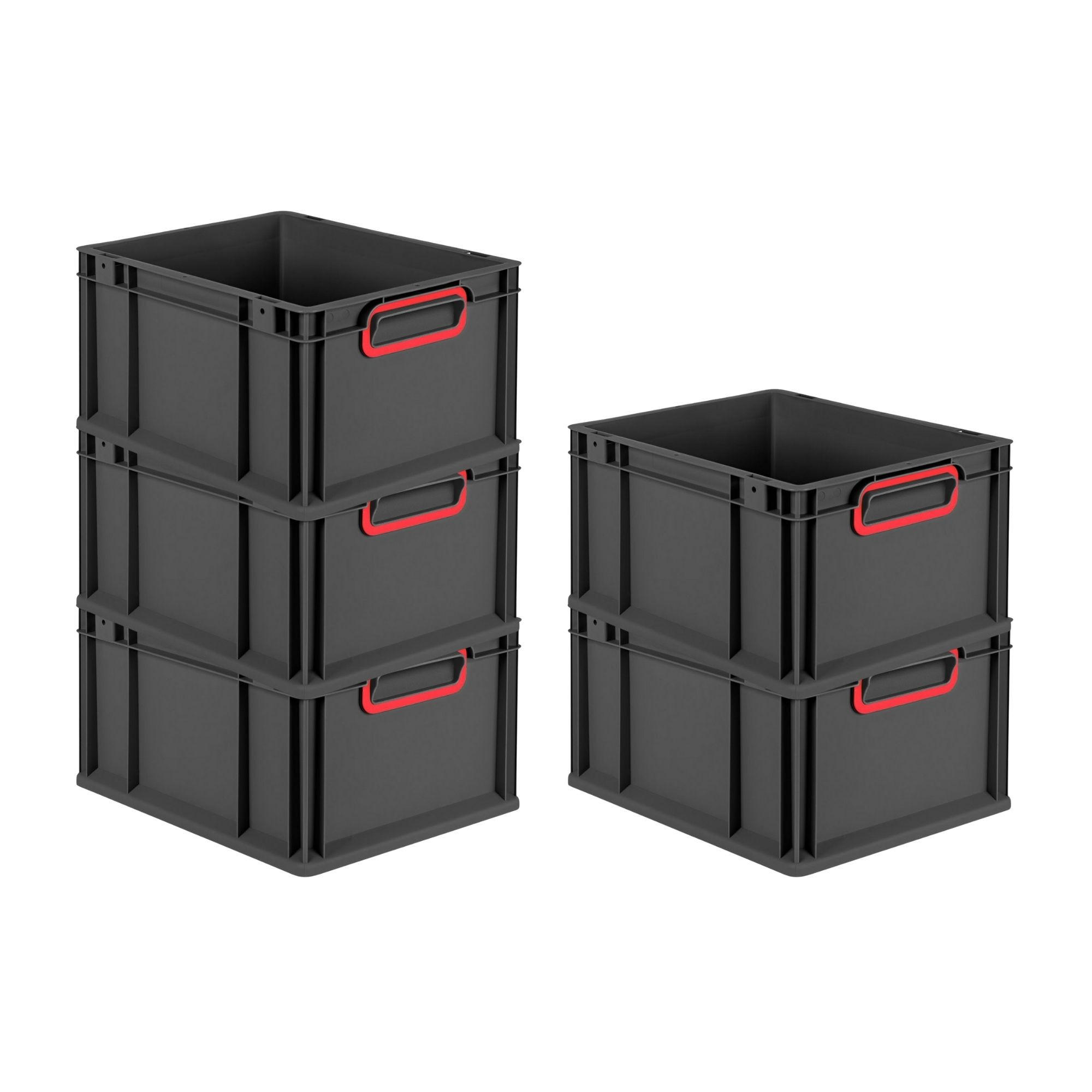 EUROBOX 5x NextGen Color 22x30x40 cm 20 Liter Griffe rot zu, Schwarz - Rot/Schwarz, Kunststoff (30/22/40cm) - PROREGAL