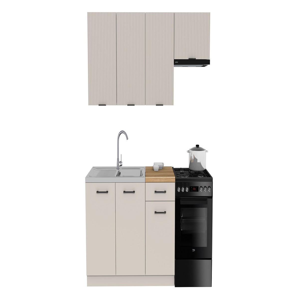 KÜCHENZEILE 170 cm mit Arbeitsplatte - SIMPLY Z2 - in Kaschmir Matt / Rille / Weiß - Kaschmir/Schwarz, Holz/Holzwerkstoff (170/212/53cm)