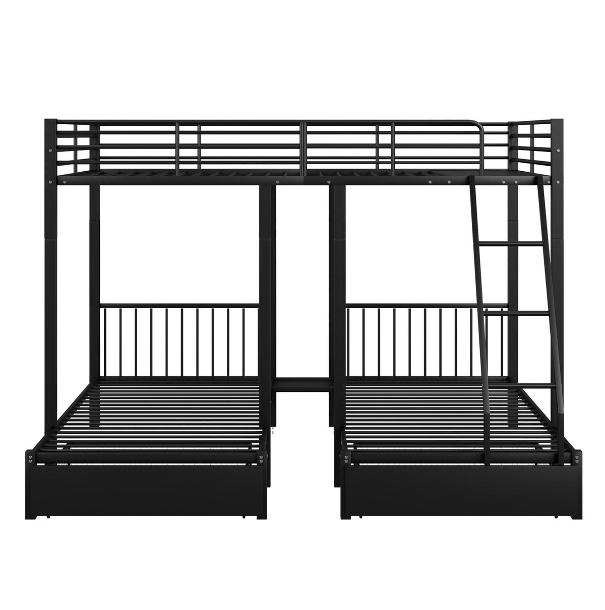 ETAGENBETT 140/200 & 2x 90/200 cm in Schwarz aus Metall mit Schubladen - Schwarz, Metall (140/200cm) - OKMYHOME