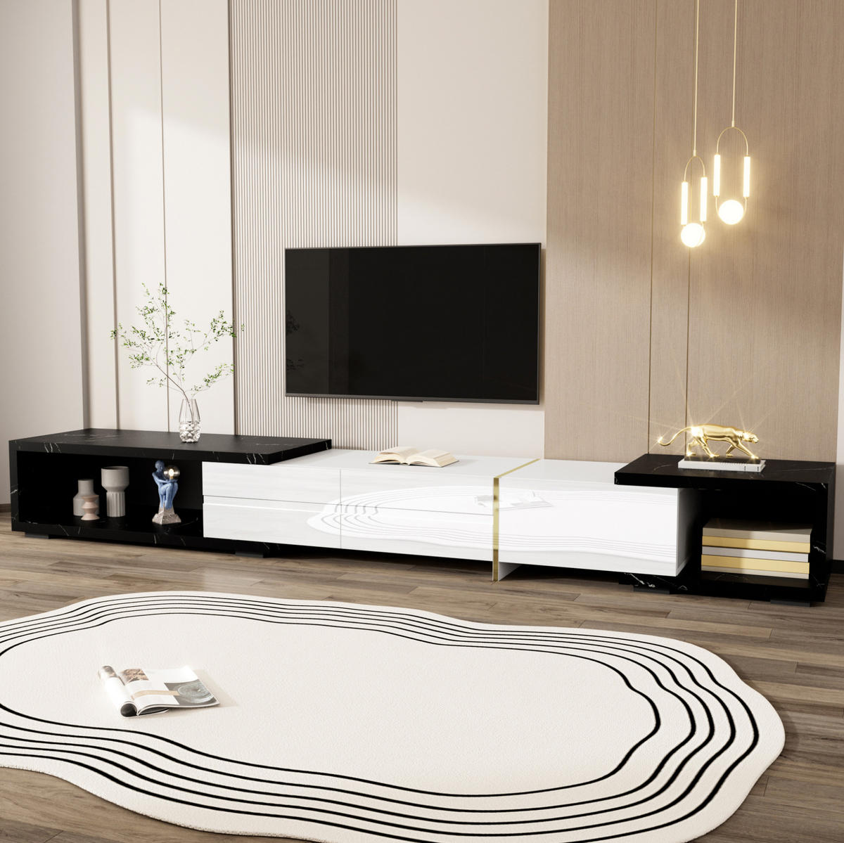 TV-SCHRANK mit variabler Länge 140-260 cm Weiß/Schwarz - Weiß, Holzwerkstoff (40/30/260cm) - Beauniv