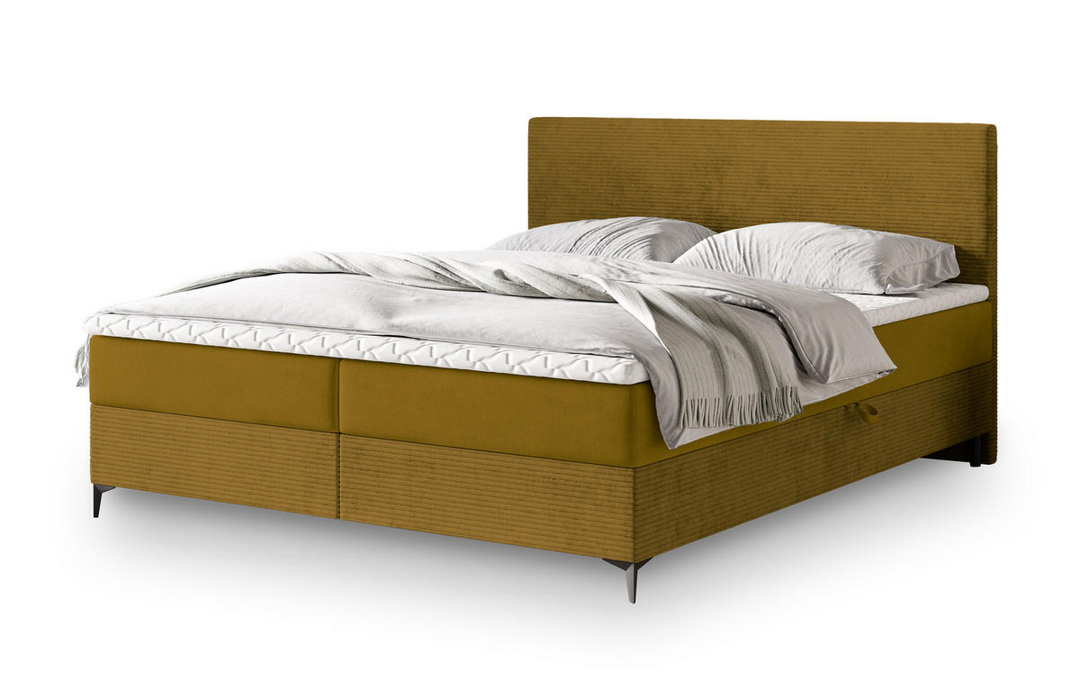 POSTEL BOXSPRING TORREL 160x200 cm, s matrací a úložným prostorem, žlutá - žlutá, kov/kompozitní dřevo (160/200cm) - MASSENO