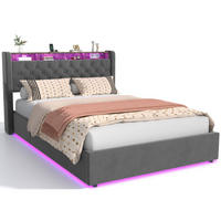 POLSTERBETT 140x200 cm mit LED, USB, Kopfteilregal und Bettkasten Grau - Grau, Holzwerkstoff (140/200cm) - Beauniv