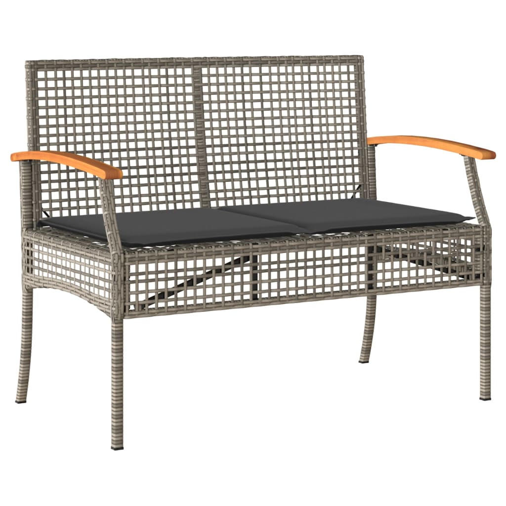 GARTENBANK mit Kissen Grau Poly Rattan Akazienholz - Grau, Kunststoff (108/85/57cm) - furnicato