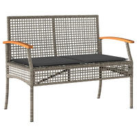 GARTENBANK mit Kissen Grau Poly Rattan Akazienholz - Grau, Kunststoff (108/85/57cm) - furnicato