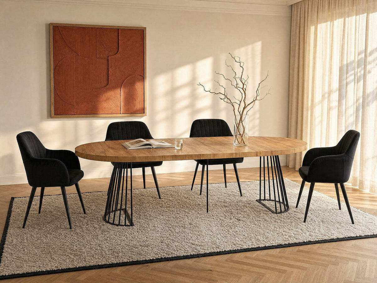 ESSTISCH - 2 Personen, 4 Personen, 6 Personen, 8 Personen, 10 Personen, 12 Personen - Holz, Platte - Schwarz, Naturfarben Hell FIRELA - Schwarz/Naturfarben, Holz (110/260/76cm) - Vente-Unique