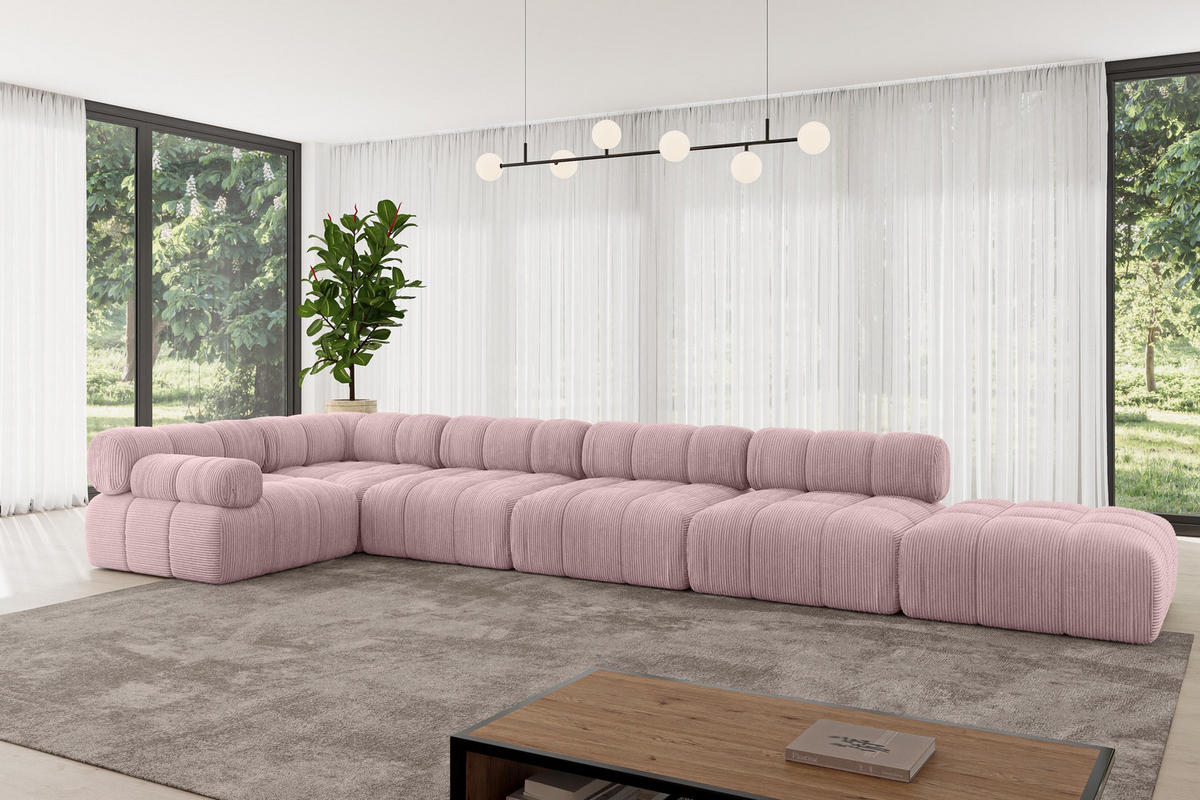 ECKSOFA modulares Sofa Felto-L3 - 475x190x70 cm Rosa Cord - Rosa, Holzwerkstoff/Textil (475/190cm) - ALTDECOR