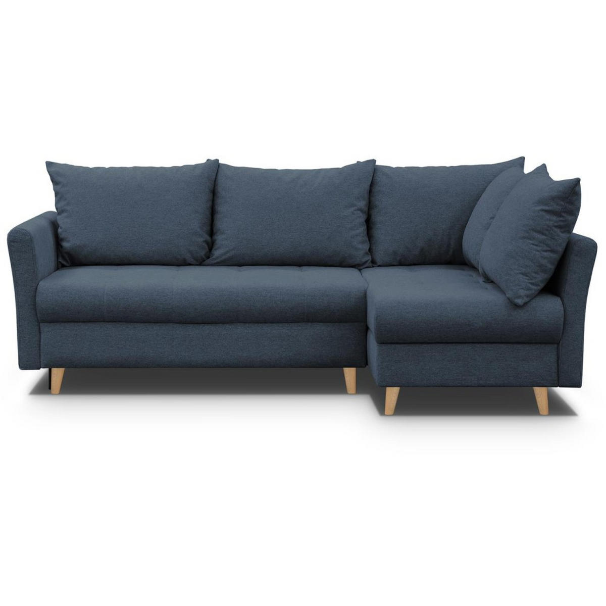 ECKSCHLAFSOFA Neron mit 2 Bettkasten und Beine in Buchefarbe, Dunkelblau, rechts - Buchefarben/Dunkelblau, Textil (233/148cm) - Beautysofa