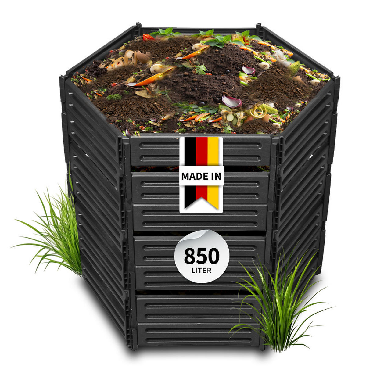 STECKKOMPOSTER 850 L, schwarz - Schwarz, Kunststoff (111/105/111cm) - GARANTIA