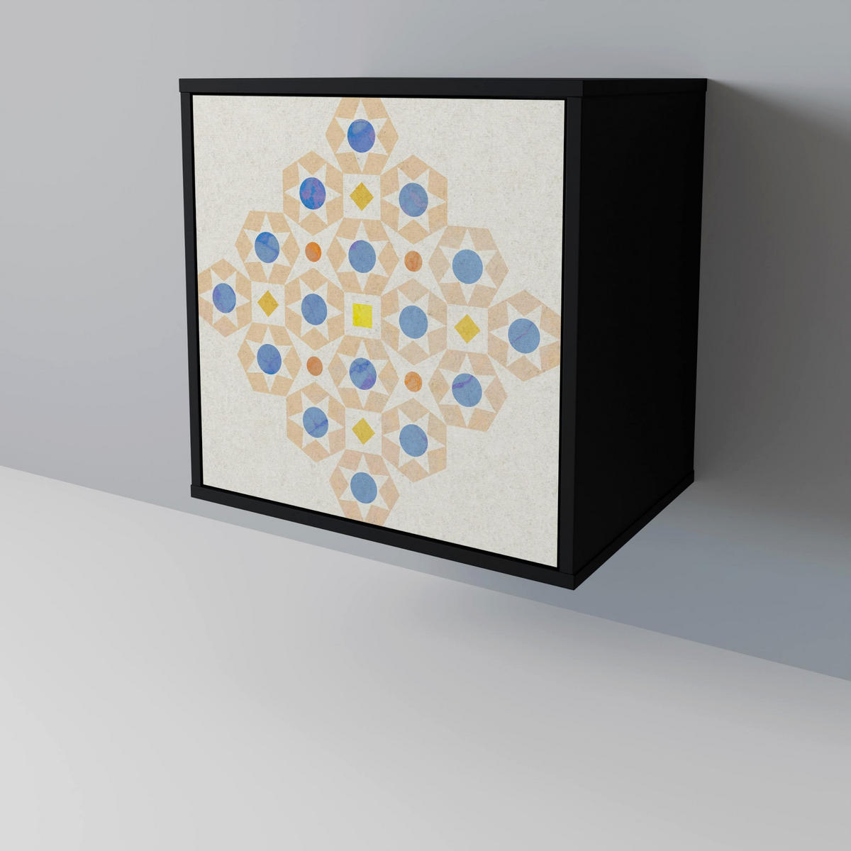 SIDEBOARD PATTERNED PRISM, Schwarz, 57,5x42x75,5 cm, Goldfarbene Metallfüße - Goldfarben/Multicolor, Holzwerkstoff/Metall (57.5/75.5/42cm) - SpaceRebels