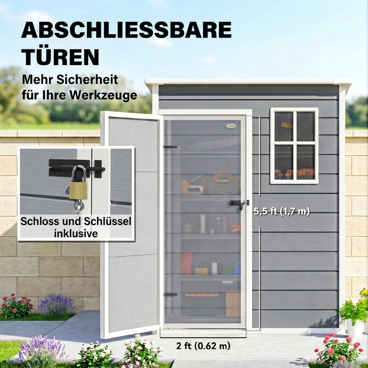 GERÄTEHAUS Kunststoff Aluminiumlegierung Grau - Grau, Kunststoff (92/193/151cm) - Outsunny