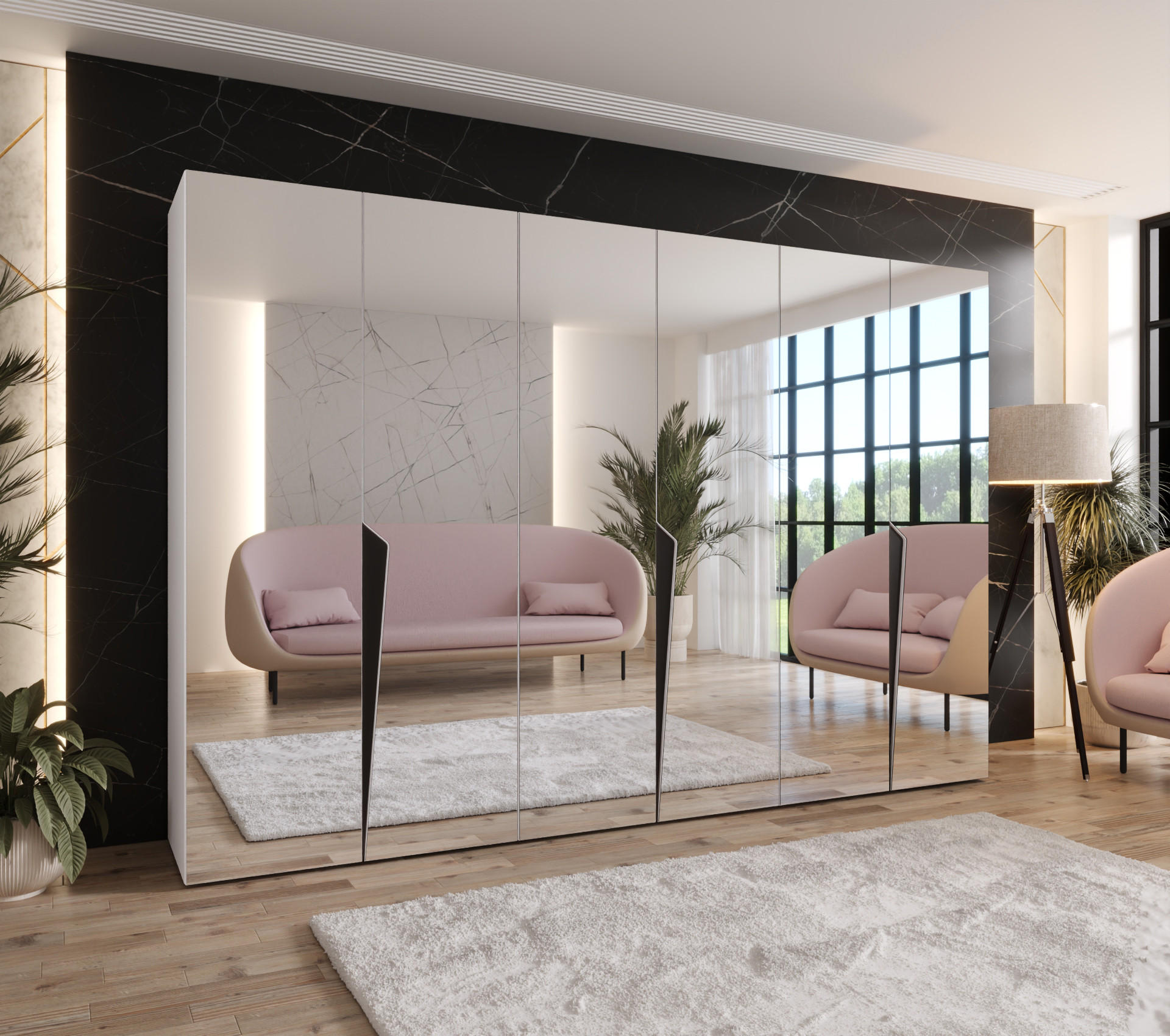 DREHTÜRENSCHRANK 202/300/52 6-türig - Schwarz/Weiß, Holz/Metall (300/202/52cm) - Abiks Möbel