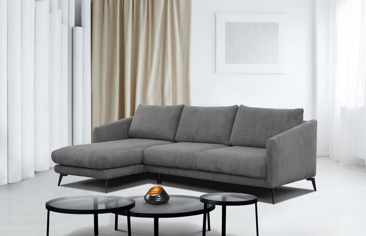 ECKSOFA VILT 4-Sitzer, dunkelgrau - Dunkelgrau/Schwarz, Holzwerkstoff/Textil (156/255cm) - Courtois Laville