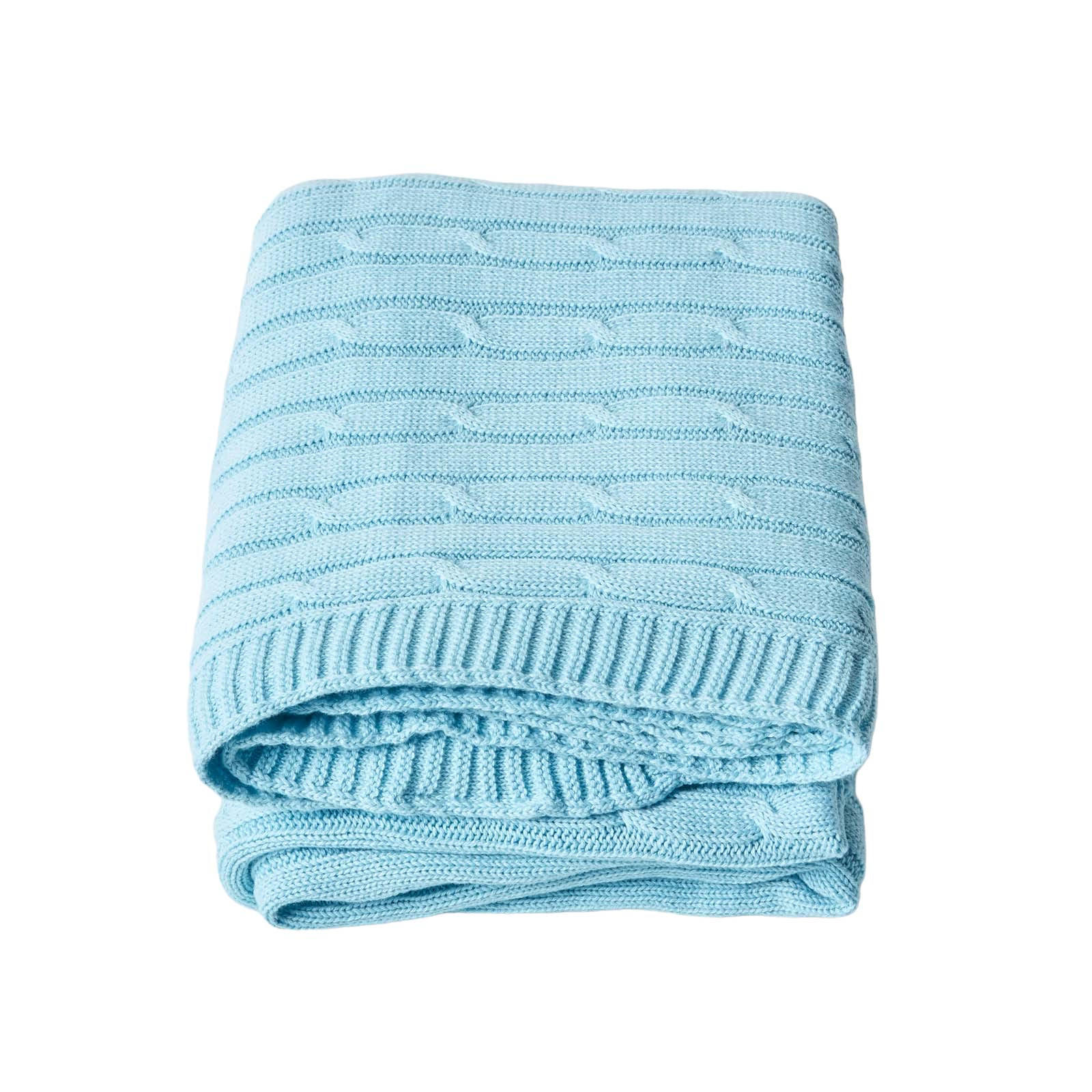 STRICKDECKE 130/170 cm, Baumwolle mit Zopfmuster - Hellblau, Textil (130/170cm) - Homescapes