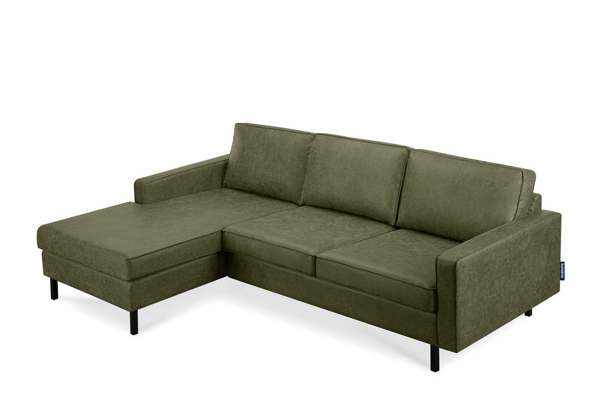 ECKSOFA-LINKS INVIA mit Armlehnen vintage, Lederoptik-Stoff, grün - Schwarz/Grün, Textil (234/160cm) - KONSIMO®