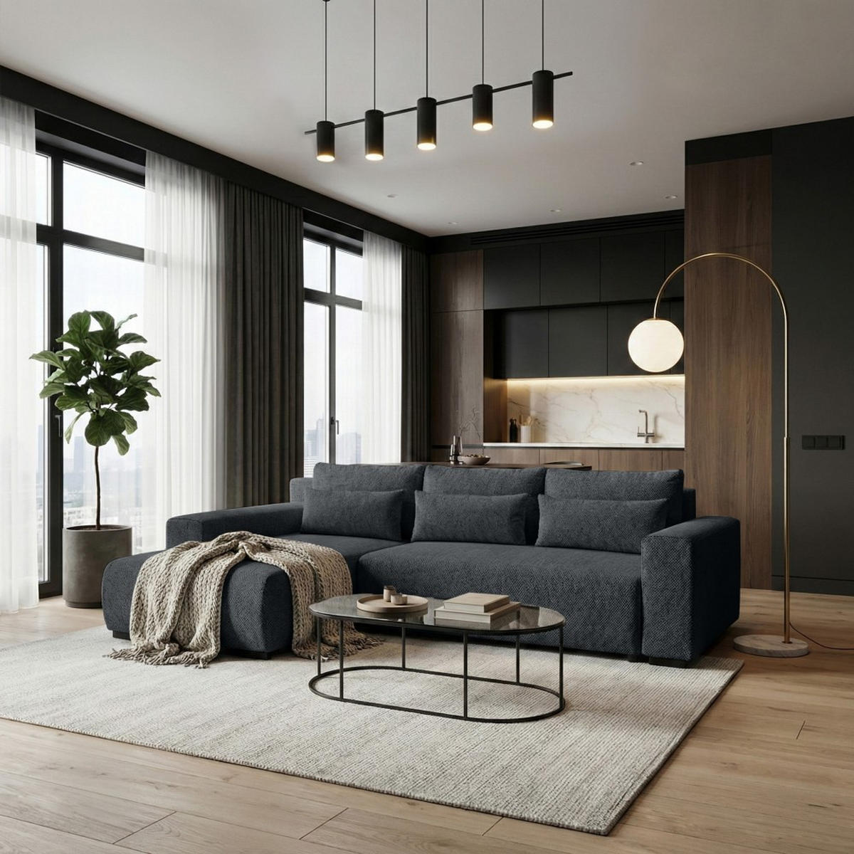 ECKSCHLAFSOFA Benny anthrazit links - Anthrazit/Schwarz, Kunststoff/Textil (271/185cm) - Beautysofa