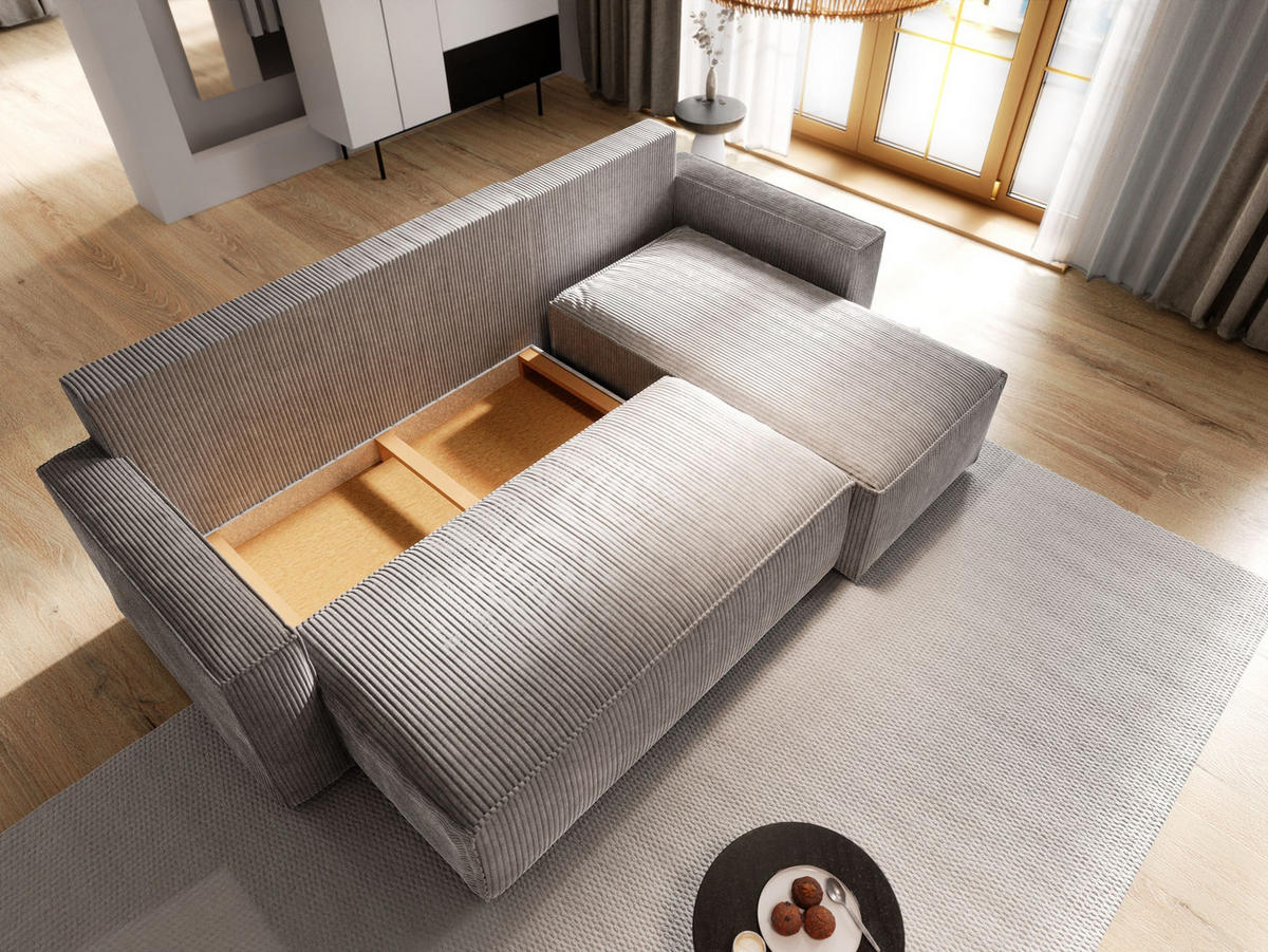 ECKSOFA POTARO Gelb Kordstoff mit Schlaffunktion - Gelb, Holz (232/140cm) - MASSENO