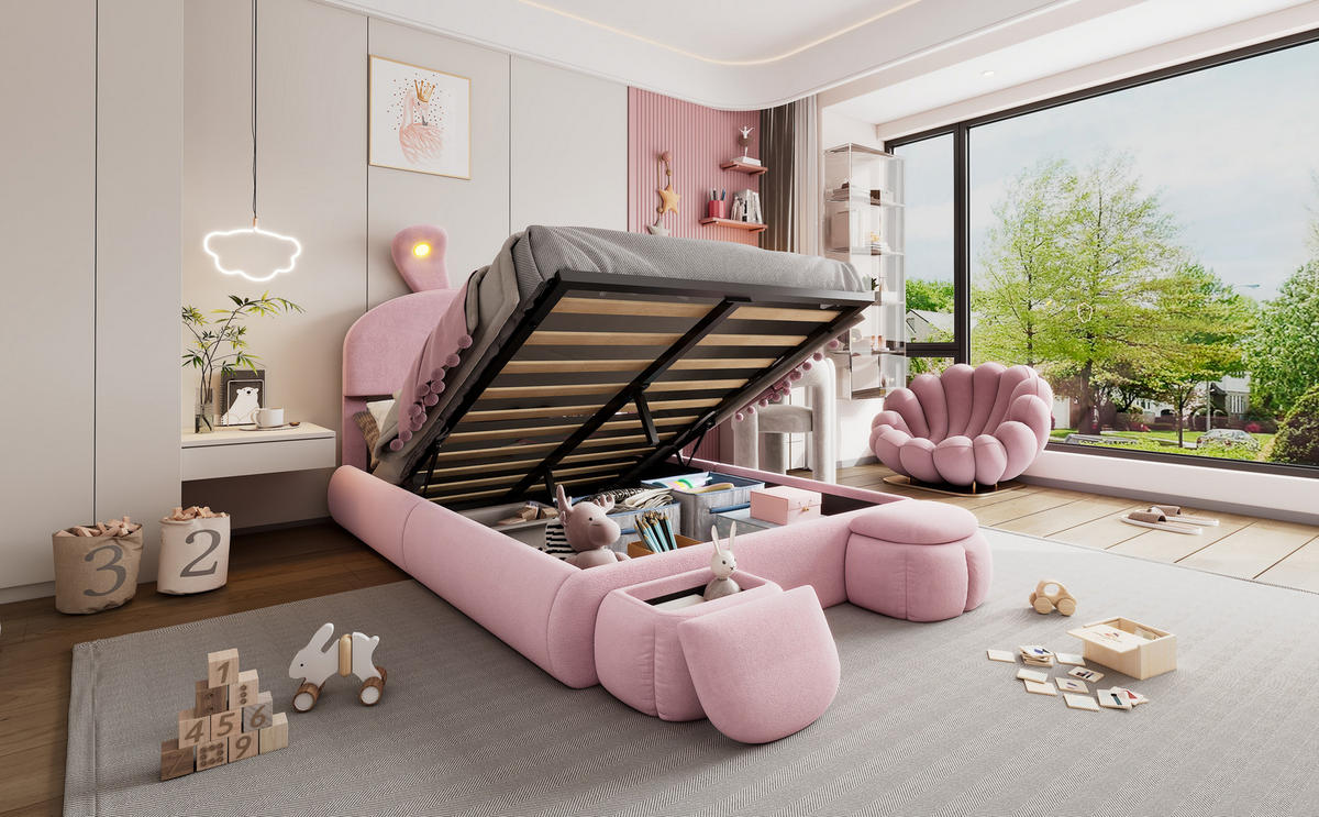 POLSTERBETT 140x200 cm Stauraum Samt rosa - Rosa, Textil (140/200cm) - Fortuna Lai