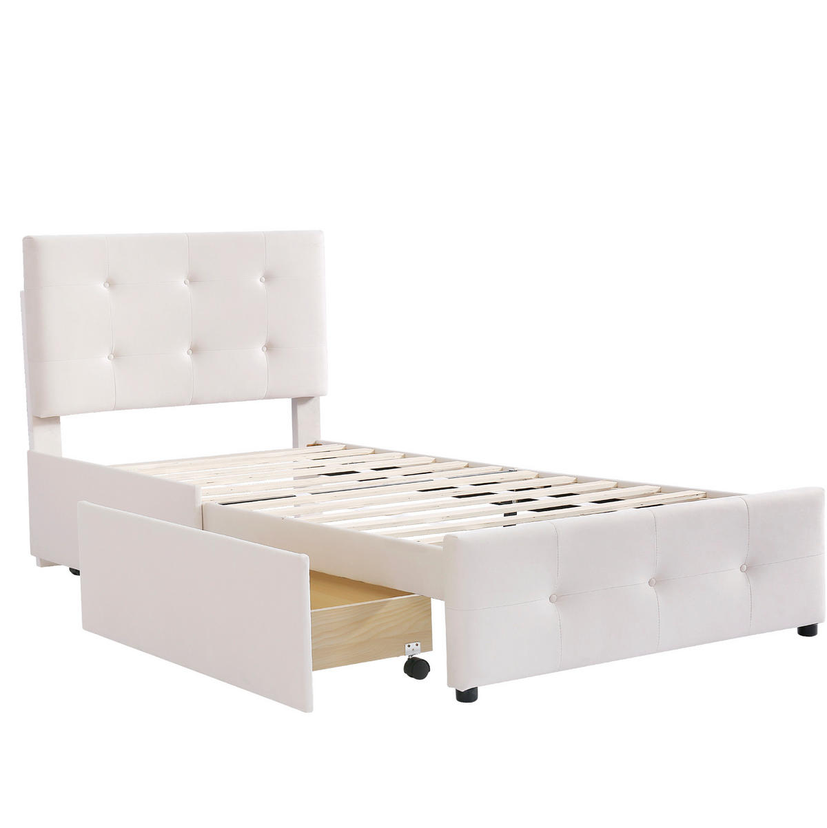 POLSTERBETT 90/200 cm Beige aus Samt mit Schublade und Lattenrost - Beige, Textil (90/200cm) - Flora Grace