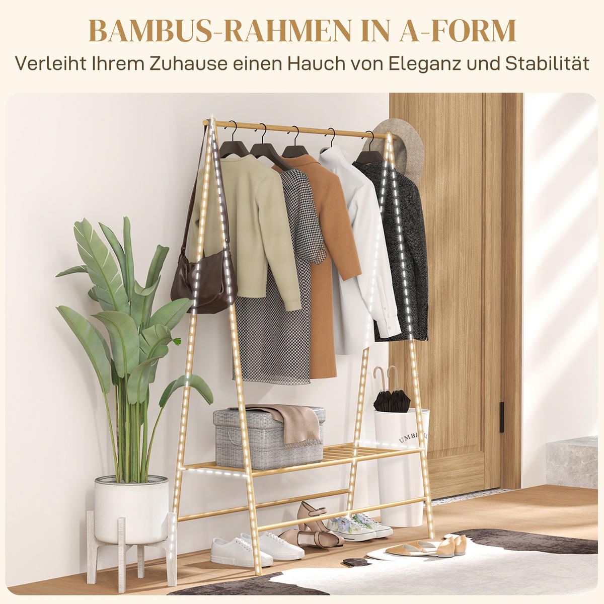 GARDEROBENSTÄNDER Bambus, 116 x 43,5 x 160 cm, Naturholz - Naturfarben, Naturmaterialien (116/160/43.5cm) - HOMCOM