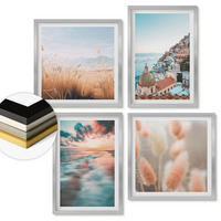 WANDBILDER 4er Set - 50x50 cm & 40x60 cm Silberner Rahmen - Sonnenuntergang am Meer, Häuser, Blumen - Silberfarben, Kunststoff (50/50cm) - ArtPrintCave