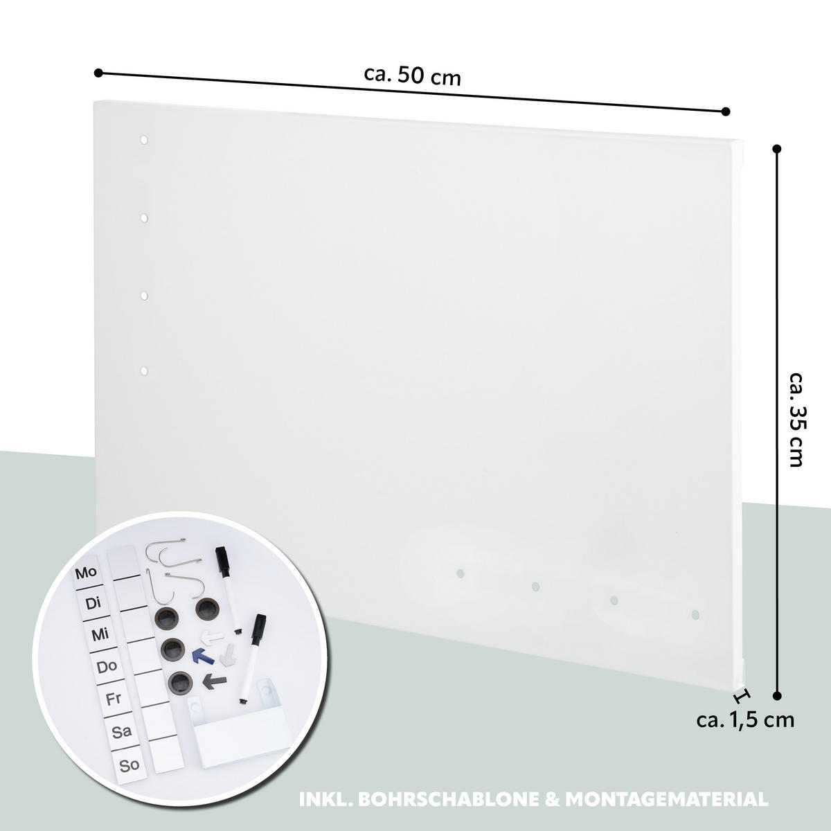 MAGNETTAFEL inkl. Zubehör, Metall weiß - Weiß, Metall (50/35/1.5cm) - bremermann