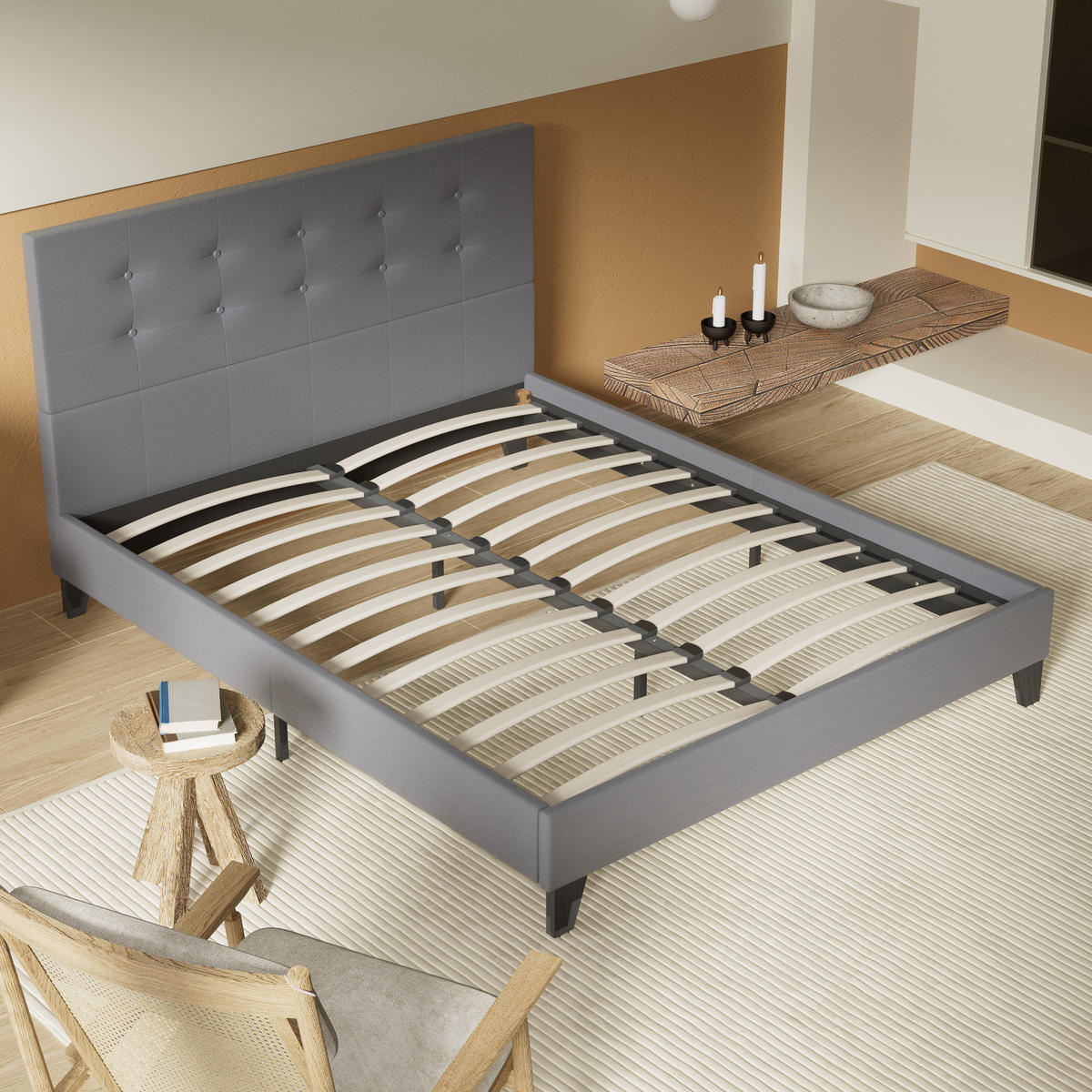 BETT aus grauem Kunstleder 140x200cm - Grau, Naturmaterialien (140/200cm) - November Sleep