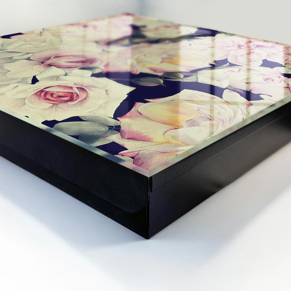 SCHLÜSSELBOX Schwarz 30x30 cm- Türöffnung nach rechts - Florale Eleganz - Pink, Metall (30/30/5cm) - TULUP