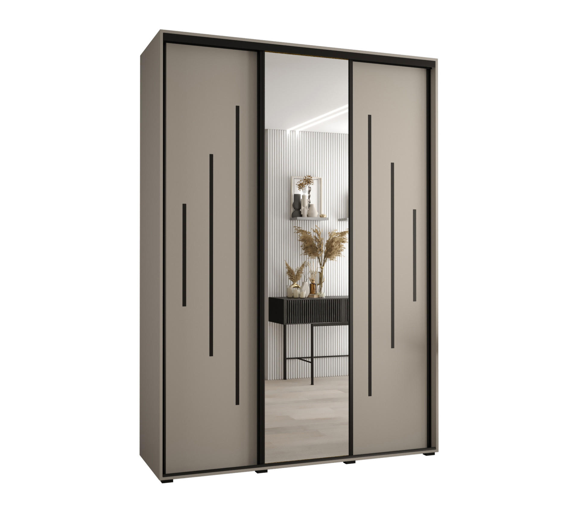 SCHWEBETÜRENSCHRANK 235,2/170/60 3-türig - Kaschmir/Schwarz, Holz/Metall (170/235.2/60cm) - MÖBEL KRYSPOL