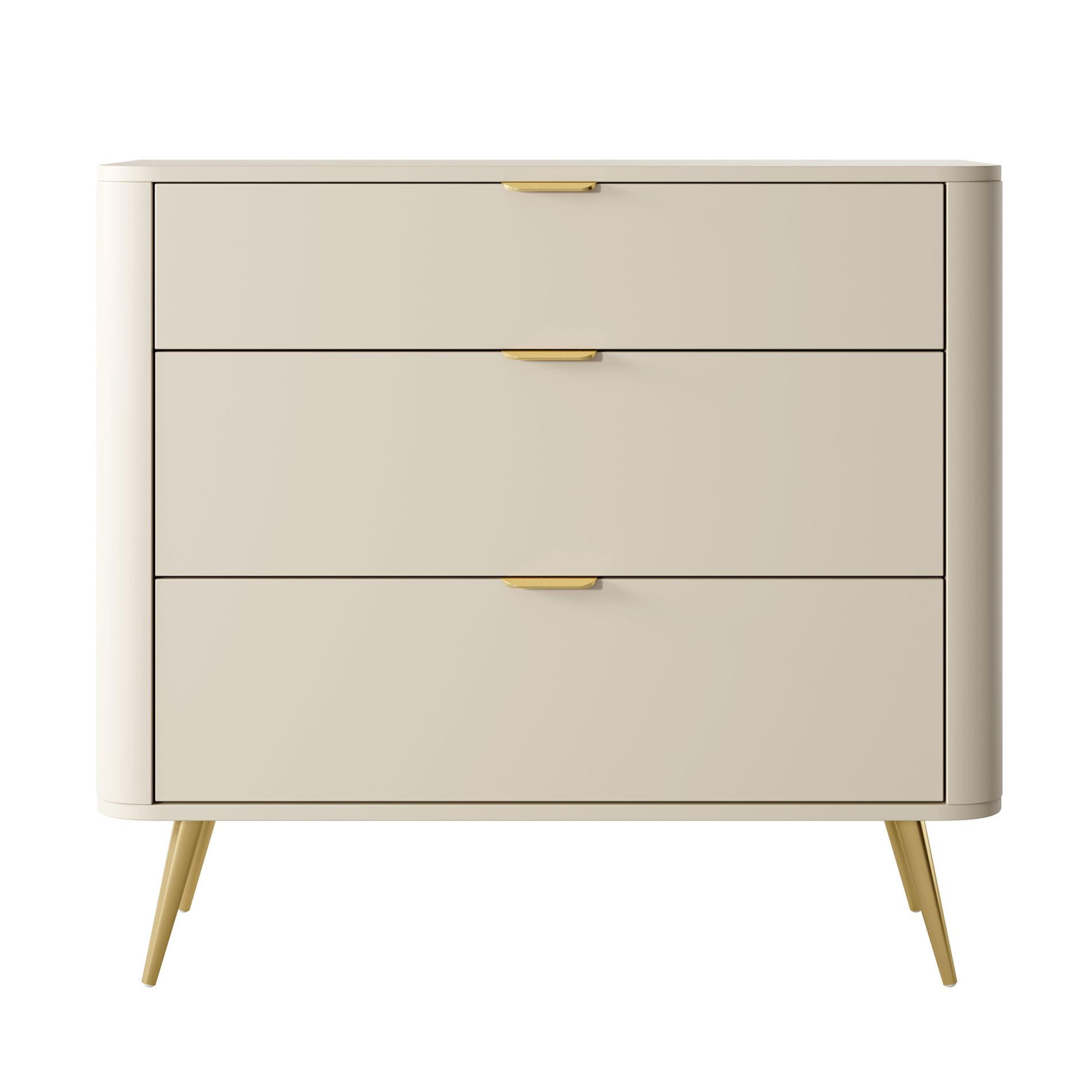 KOMMODE Oval Beige 92 cm - Beige/Goldfarben, Holzwerkstoff/Metall (92.4/83.6/38cm) - Selsey