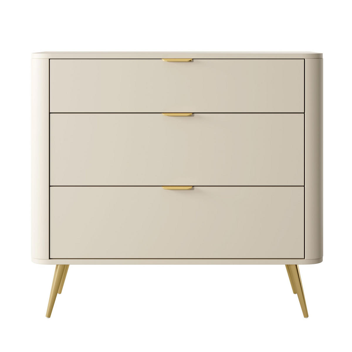 KOMMODE Oval Beige 92 cm - Beige/Goldfarben, Holzwerkstoff/Metall (92.4/83.6/38cm) - Selsey