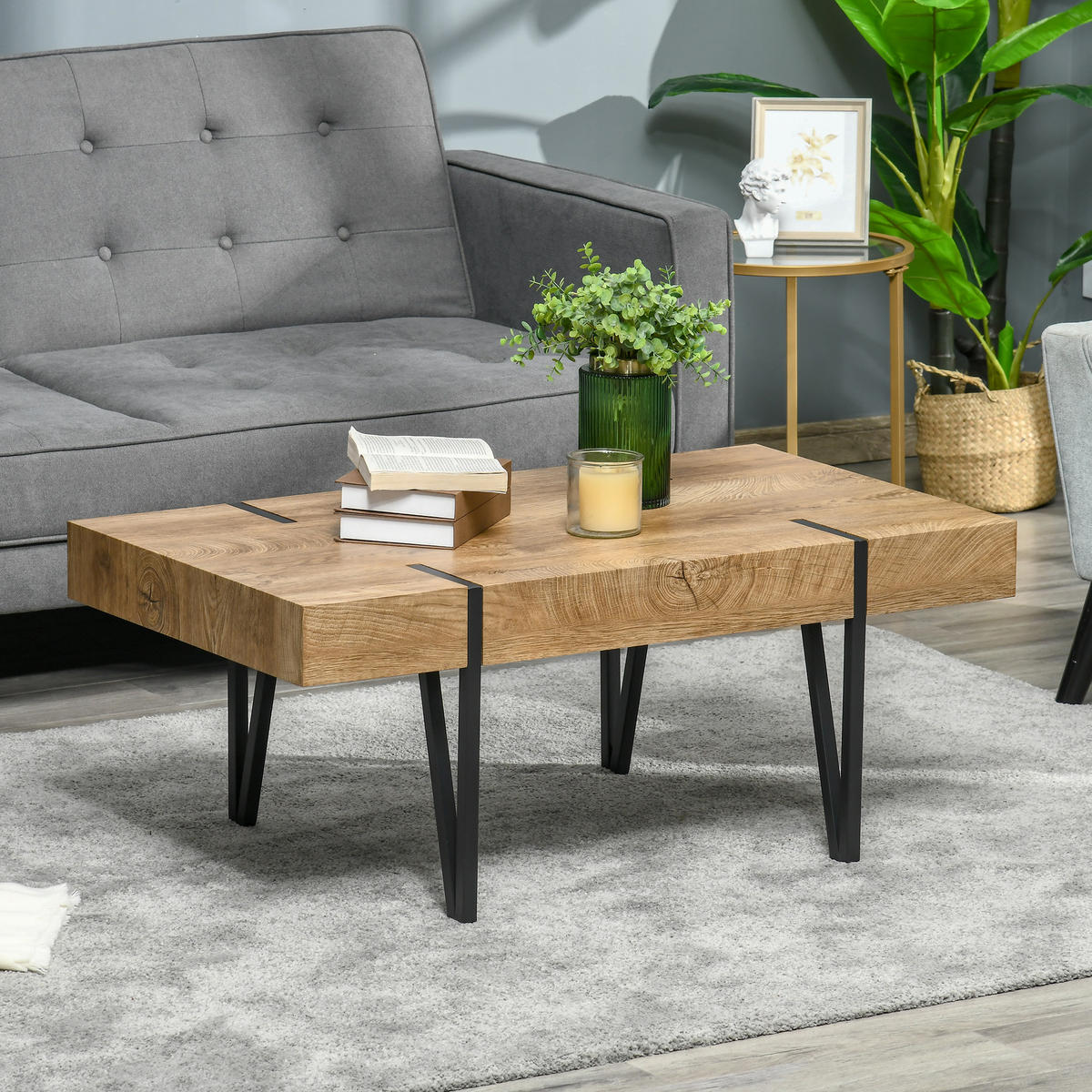 COUCHTISCH Beistelltisch Kaffeetisch mit verstellbaren Fußstützen Sofatisch - Naturfarben, Kunststoff (105/60/42cm) - HOMCOM