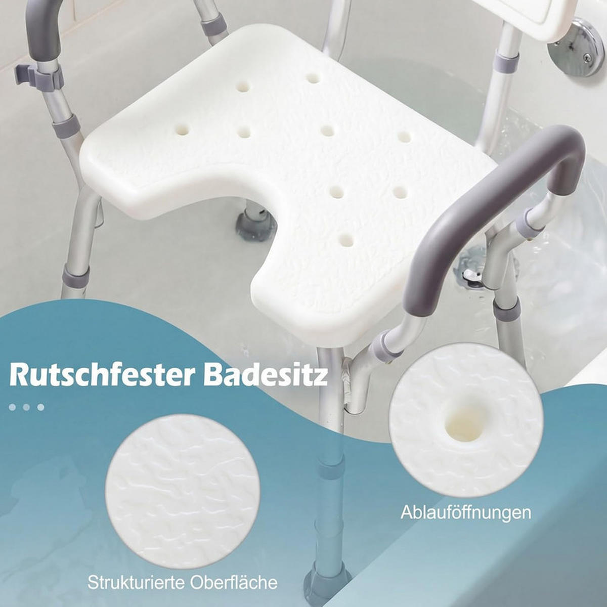 DUSCHHOCKER mit Armlehnen silber - Silberfarben, Metall (59/68.5/46cm) - COSTWAY