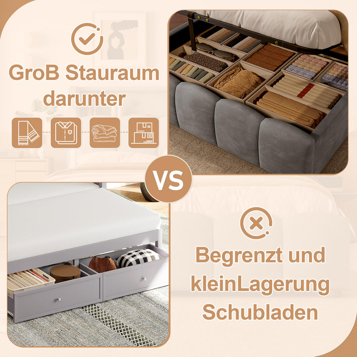 POLSTERBETT 140/200 cm mit LED-Beleuchtung, USB- und Typ-C-Anschluss, hydraulischem Stauraum und Samtbezug, Grau - Grau, Textil (140/200cm) - Redom