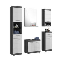 BADKOMBINATION 5tlg. Scout Bad in Rauchsilber Nachbildung und weiß hochglanz B/H/T: 164x191x34 cm - Anthrazit, Holz (164/191/34cm)