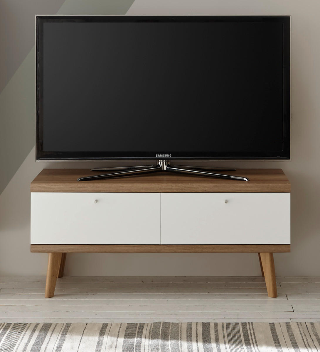 TV-LOWBOARD weiß, Eiche Riviera, TV-Unterteil skandinavisch, 107 x 50 cm - Eichefarben/Weiß, Holz/Holzwerkstoff (107/50/40cm) - Furn.Design