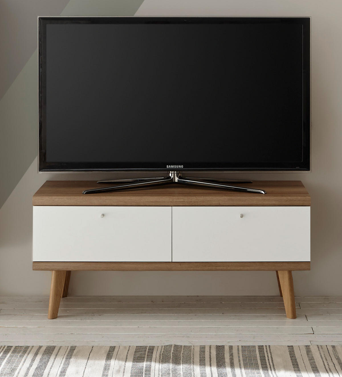 TV-LOWBOARD weiß, Eiche Riviera, TV-Unterteil skandinavisch, 107 x 50 cm - Eichefarben/Weiß, Holz/Holzwerkstoff (107/50/40cm) - Furn.Design