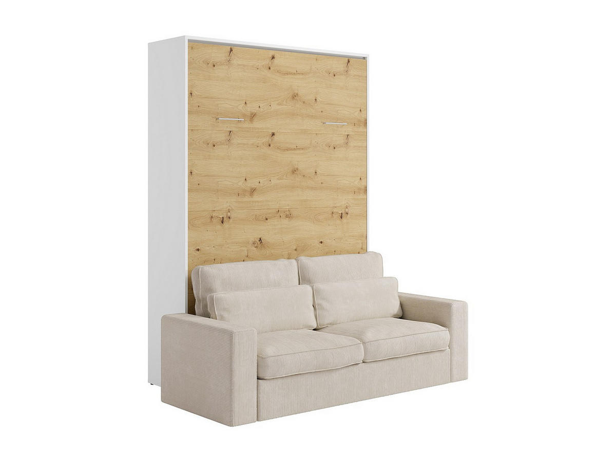 SCHRANKBETT - 2 Personen - holz - naturfarben hell, weiß Beganio - Naturfarben/Weiß, Holz (160/200cm) - Vente-Unique