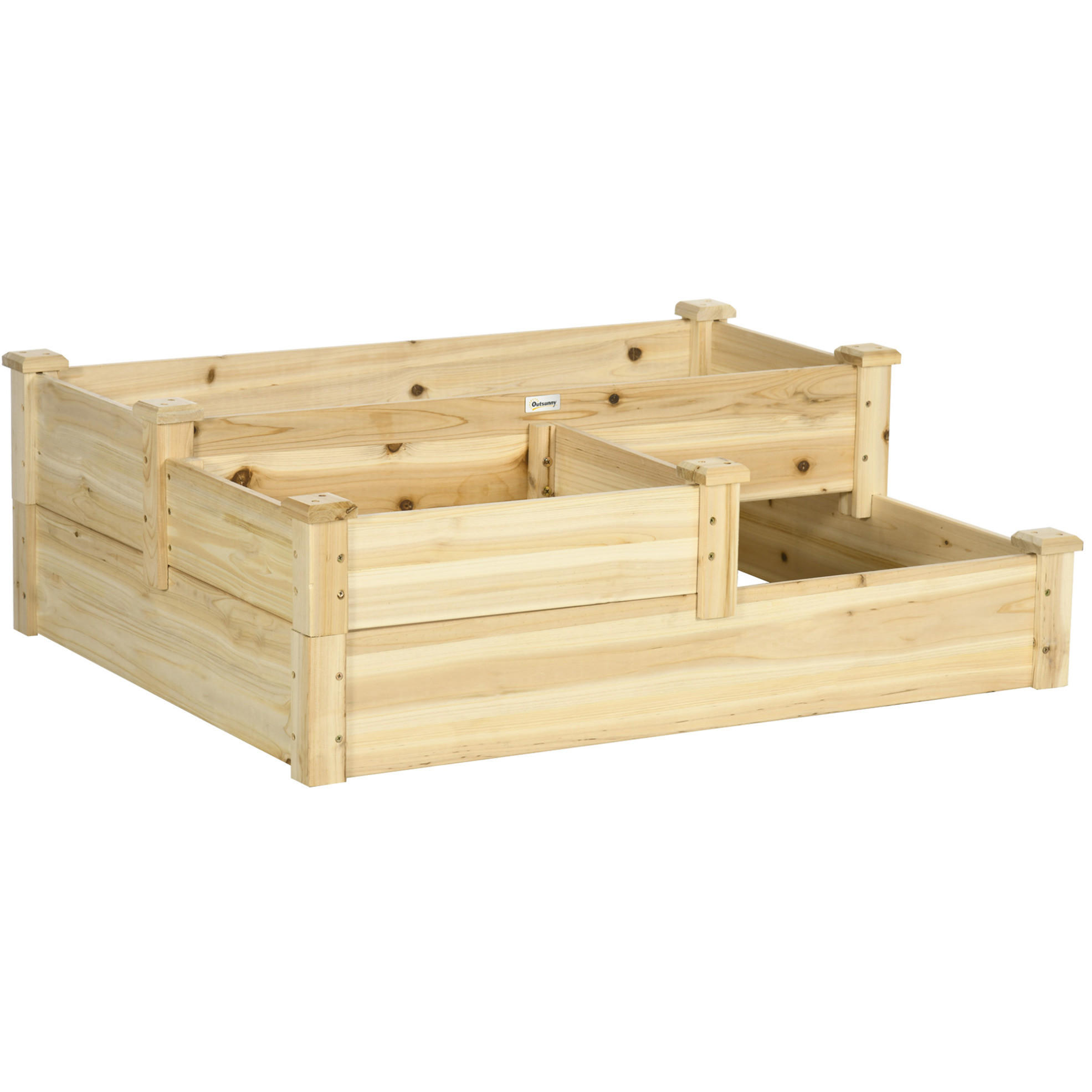 Modfu VYVÝŠENÝ záhon z jedlového dřeva 108x88x36 cm přírodní tříúrovňový s otevřeným dnem
