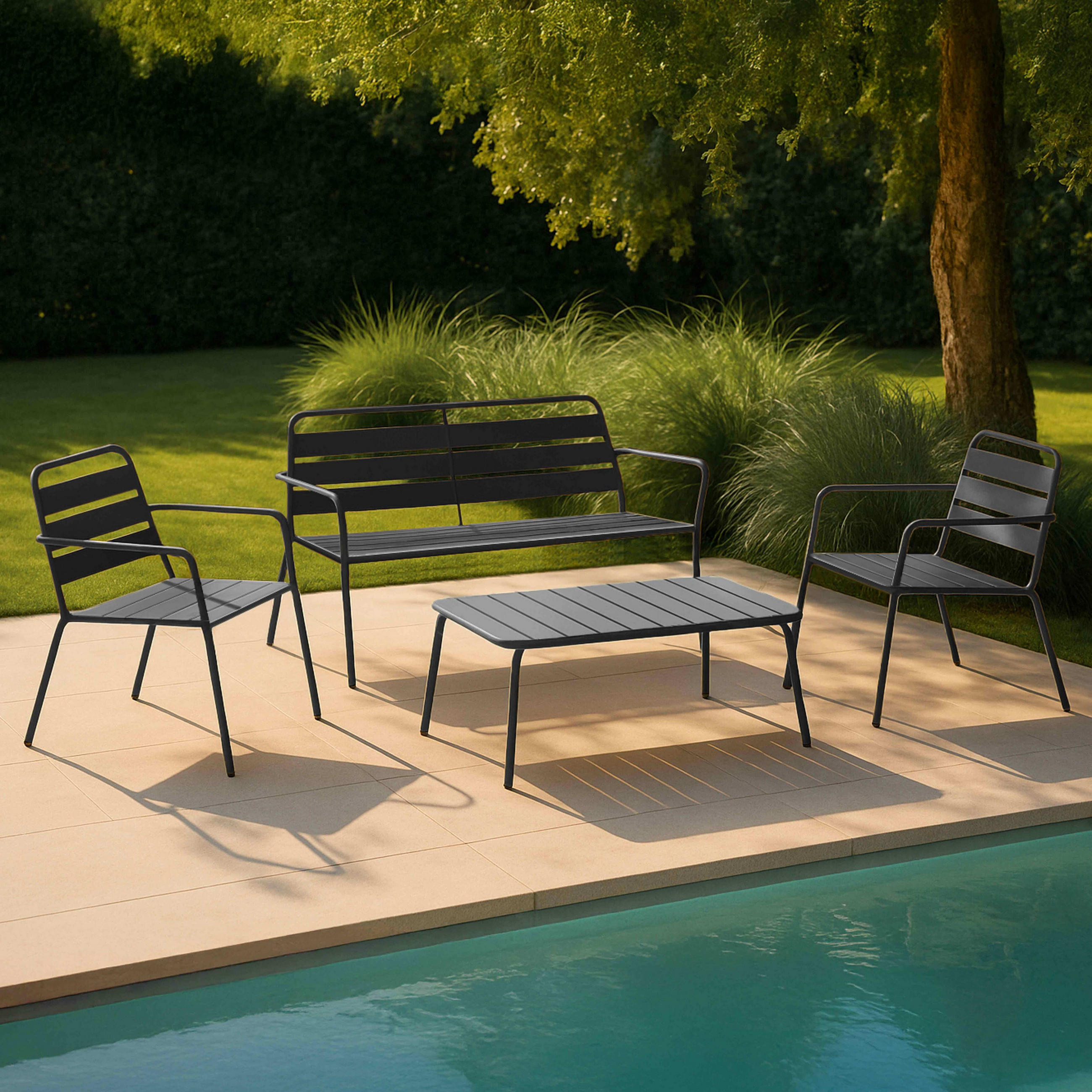 GARTENMÖBEL 5-tlg., Grau - Grau, Metall - Oviala